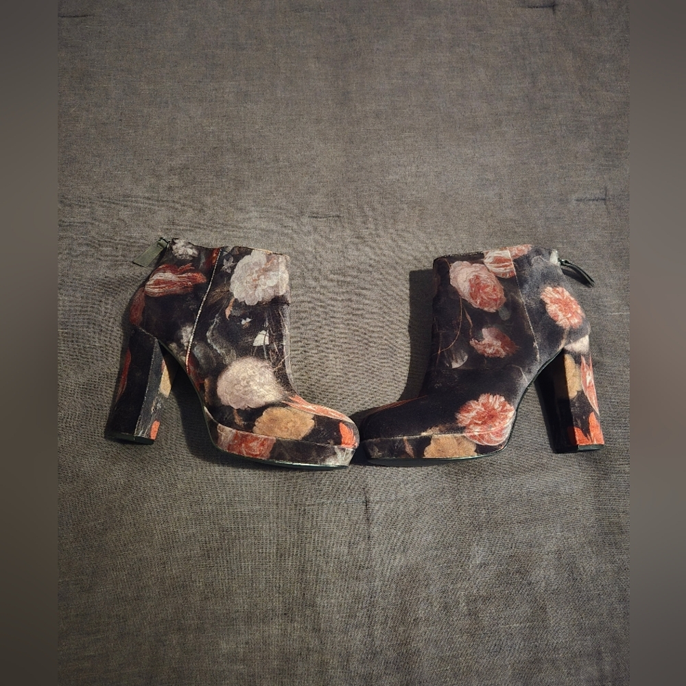 Bettye Muller New York Velvet Floral Platform Booties